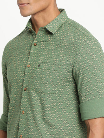 Khadi Dark Green Printed Slim Fit Full Sleeve Casual Shirt