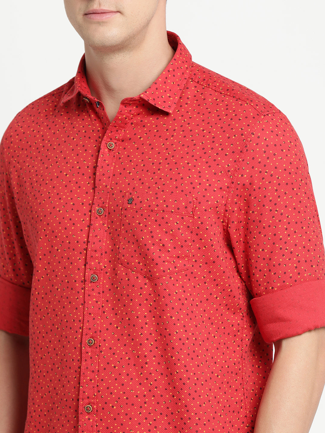 100% Cotton Red Printed Slim Fit Full Sleeve Casual Shirt