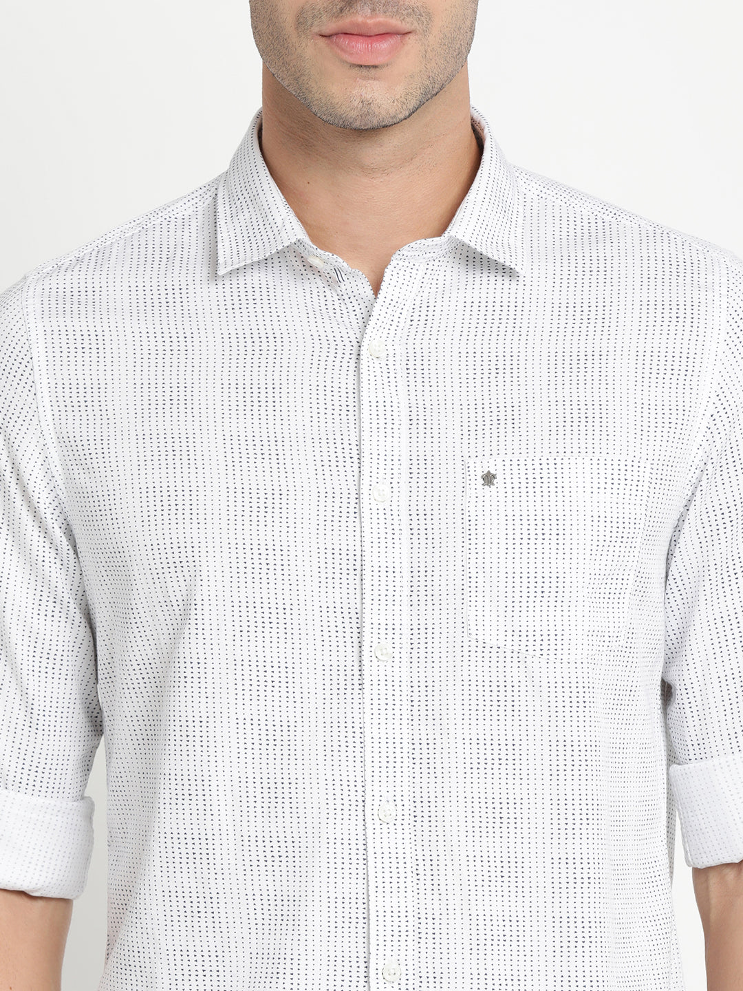 100% Cotton White Printed Slim Fit Full Sleeve Casual Shirt