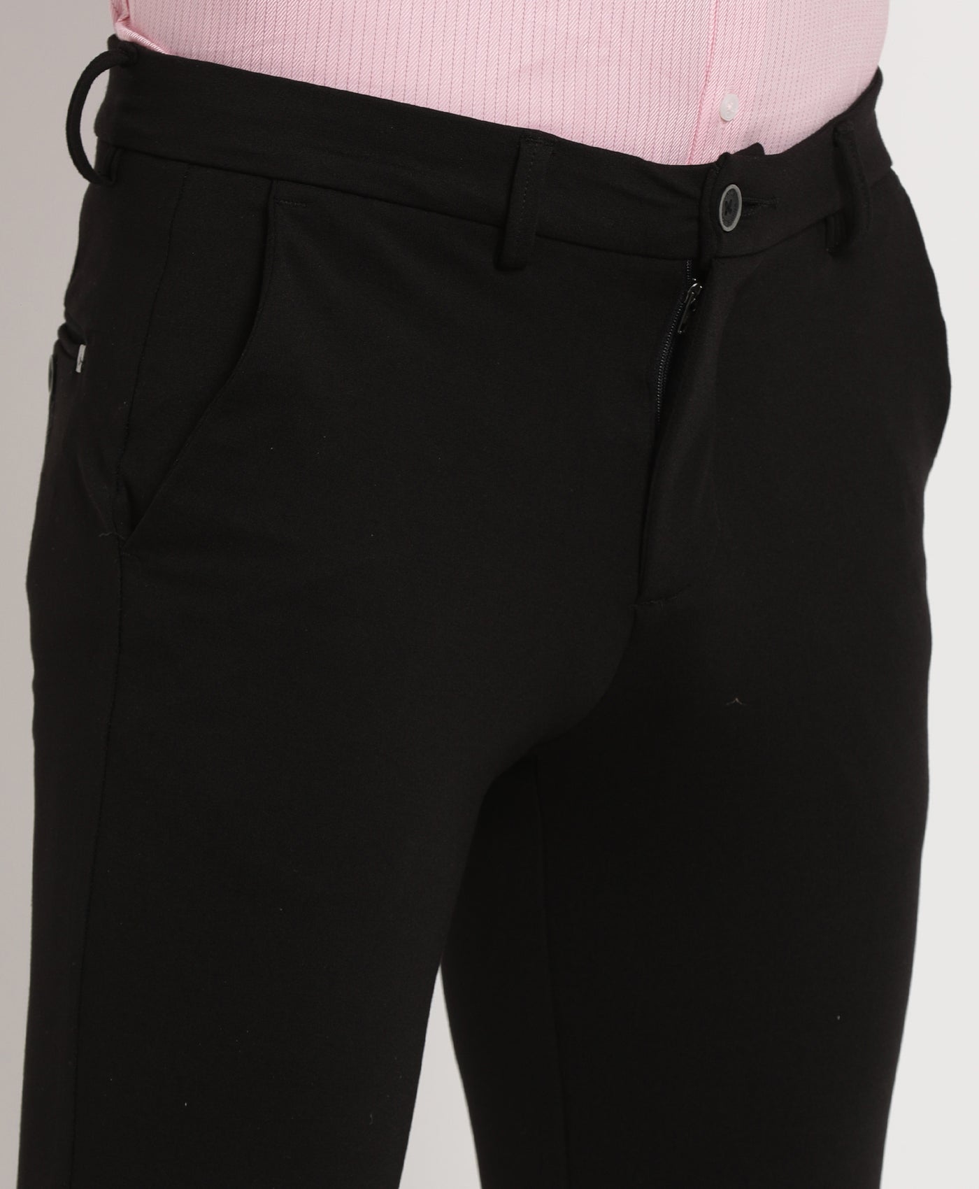 Cotton Stretch Black Plain Ultra Slim Fit Flat Front Casual Trouser