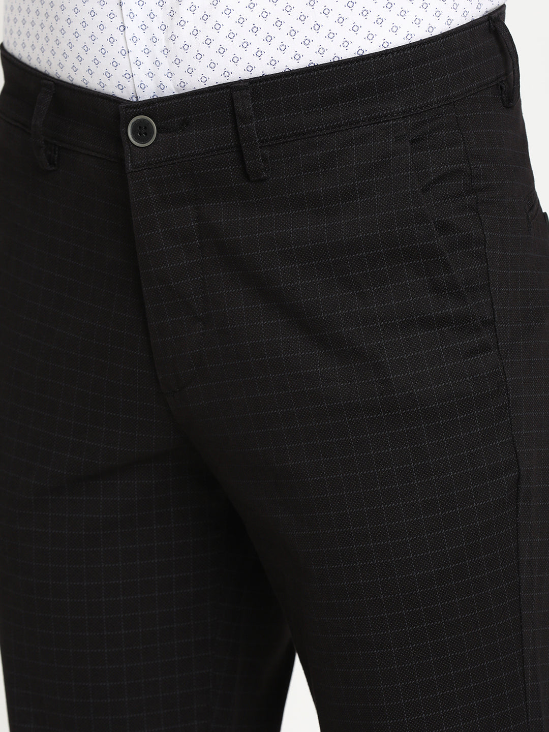 Cotton Stretch Black Checked Ultra Slim Fit Trouser