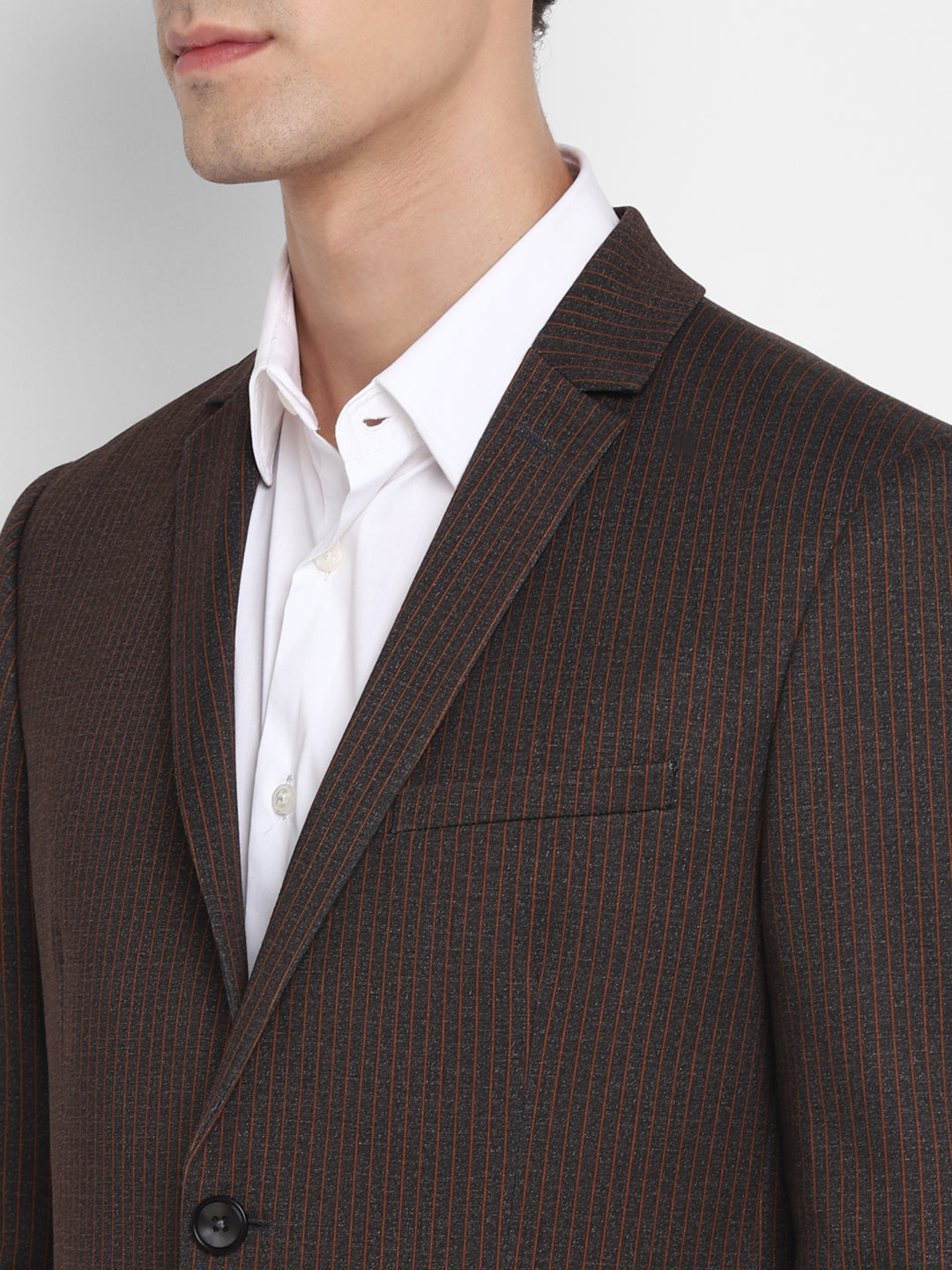 Knitted Brown Striped Regular Fit Full Sleeve Casual Blazer