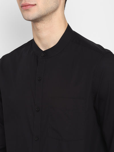 100% Cotton Black Plain Slim Fit Mandarin Collar Formal Shirt