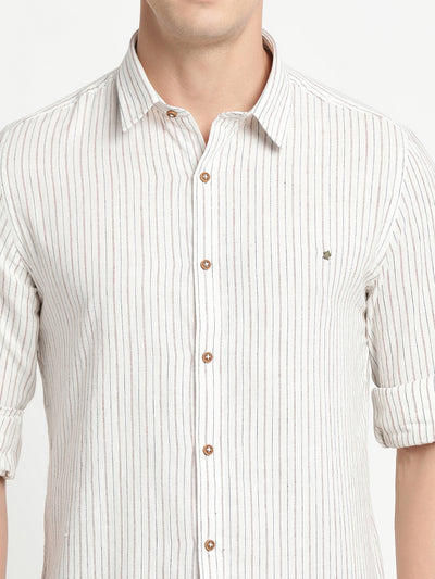 Stripe Cream Slim Fit Causal Shirt