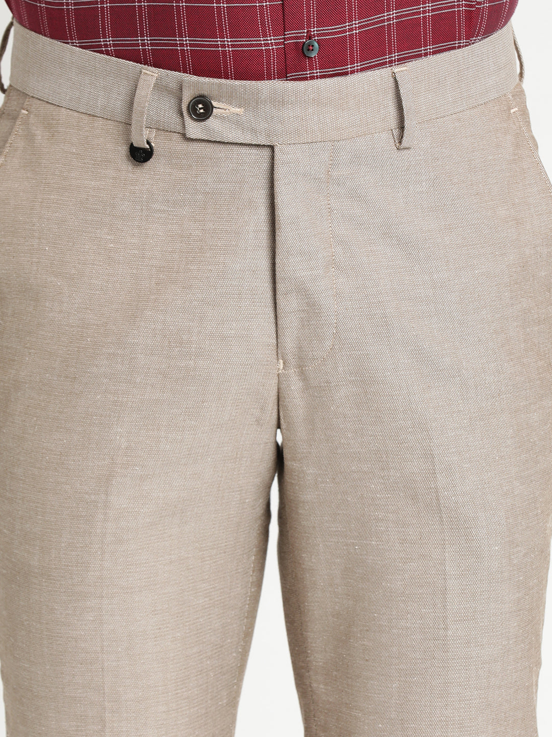 Khaki Dobby Slim Fit Flat Front Formal Trouser