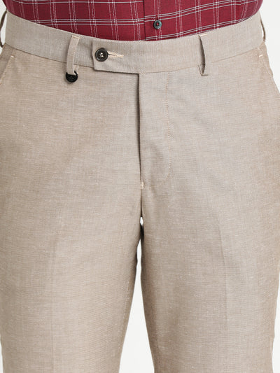 Khaki Dobby Slim Fit Flat Front Formal Trouser