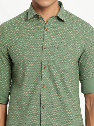 Khadi Dark Green Printed Slim Fit Full Sleeve Casual Shirt