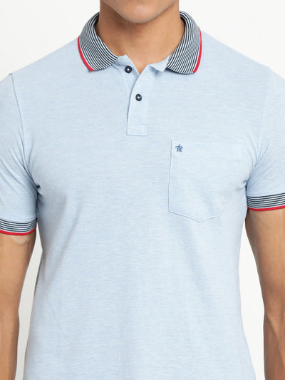 100% Cotton Light Blue Plain Polo Neck Half Sleeve Casual T-Shirt
