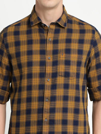 100% Cotton Indigo Mustard Checkered Slim Fit Full Sleeve Casual Shirt