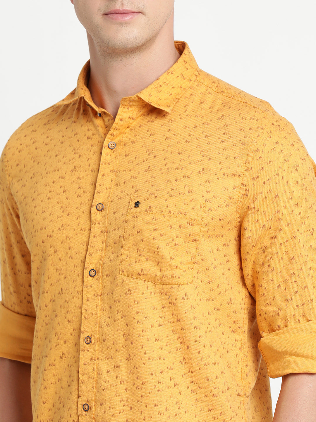 100% Cotton Mustard Printed Slim Fit Full Sleeve Casual Shirt