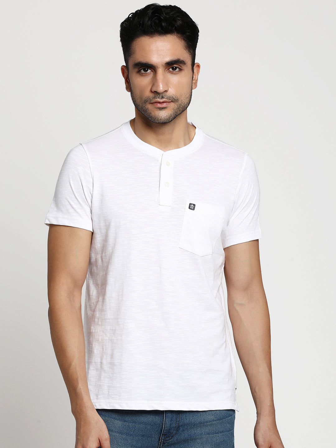 Essentials Black-White Solid Henley Neck T-Shirt (Pack of 2)
