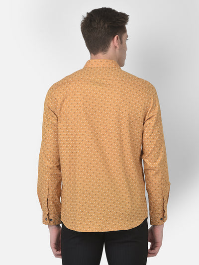 100% Cotton Mustard Yellow Printed Slim Fit Full Sleeve Formal Shirt