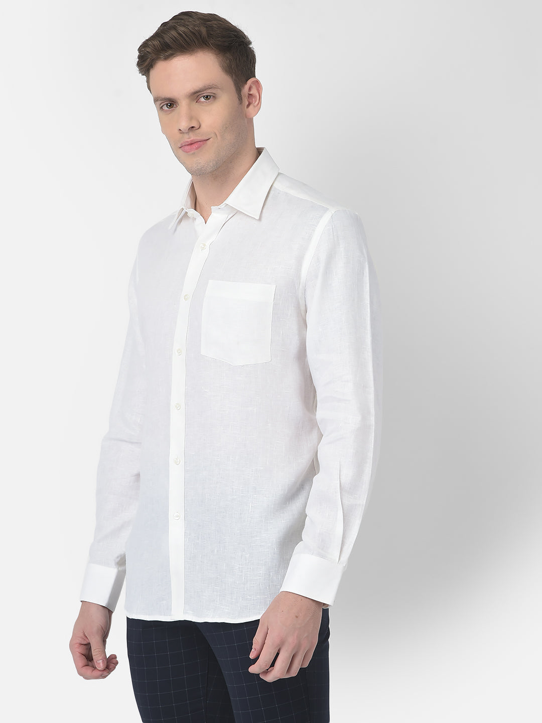 Pure Linen Slim Fit White Formal Shirt