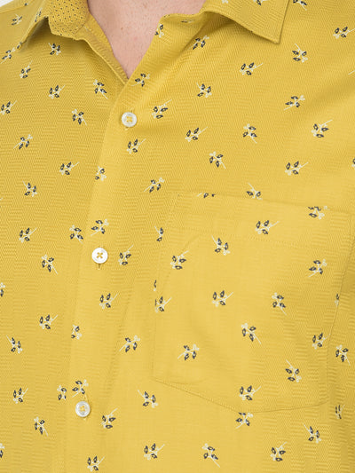 100% Cotton Yellow Printed Slim Fit Full Sleeve Formal Shirt