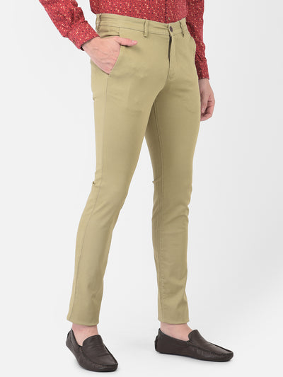 Cotton Stretch Beige Printed Narrow Fit Flat Front Casual Trouser