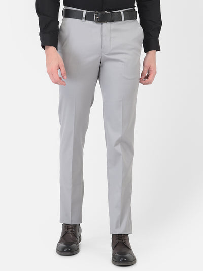 Poly Viscose Silver Plain Slim Fit Flat Front Formal Trouser