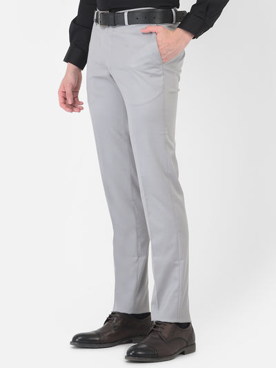 Poly Viscose Silver Plain Slim Fit Flat Front Formal Trouser