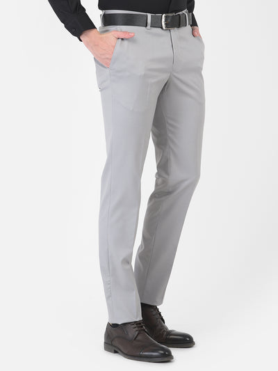 Poly Viscose Silver Plain Slim Fit Flat Front Formal Trouser