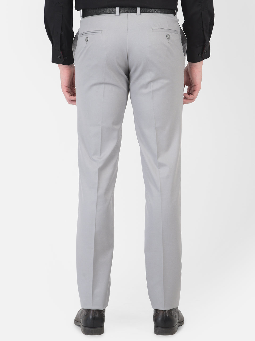 Poly Viscose Silver Plain Slim Fit Flat Front Formal Trouser