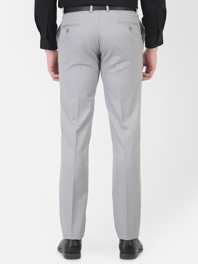 Poly Viscose Silver Plain Slim Fit Flat Front Formal Trouser