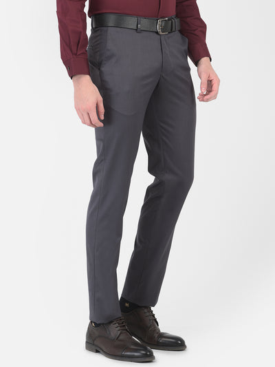 Poly Viscose Dark Grey Plain Slim Fit Flat Front Formal Trouser