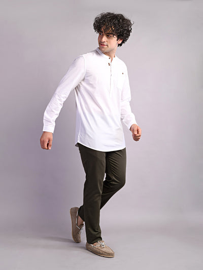 100% Cotton White Dobby Kurta Full Sleeve Casual Shirt