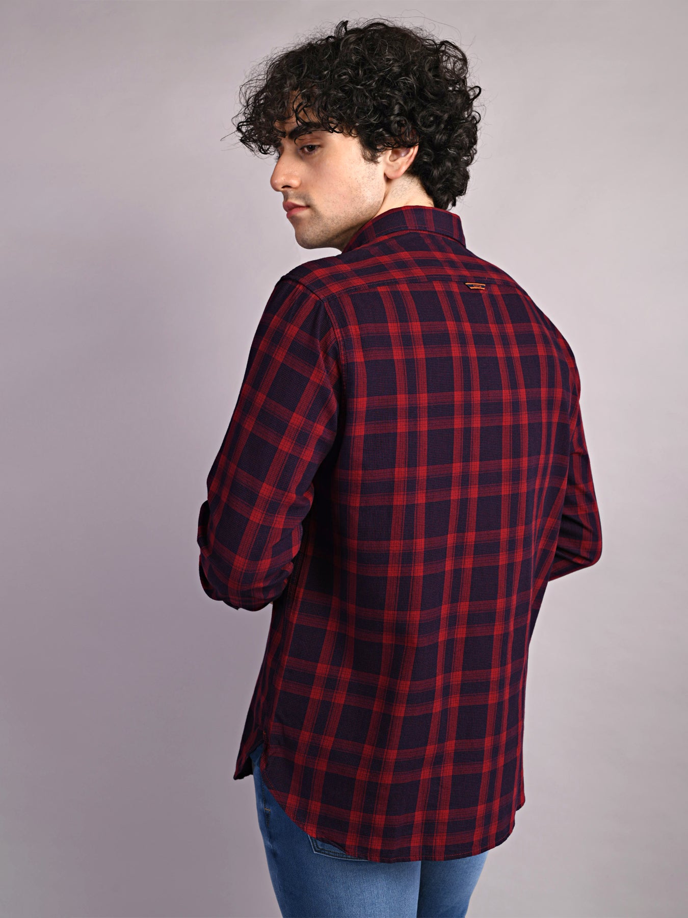 100% Cotton Red Checkered Slim Fit Full Sleeve Casual Shirt