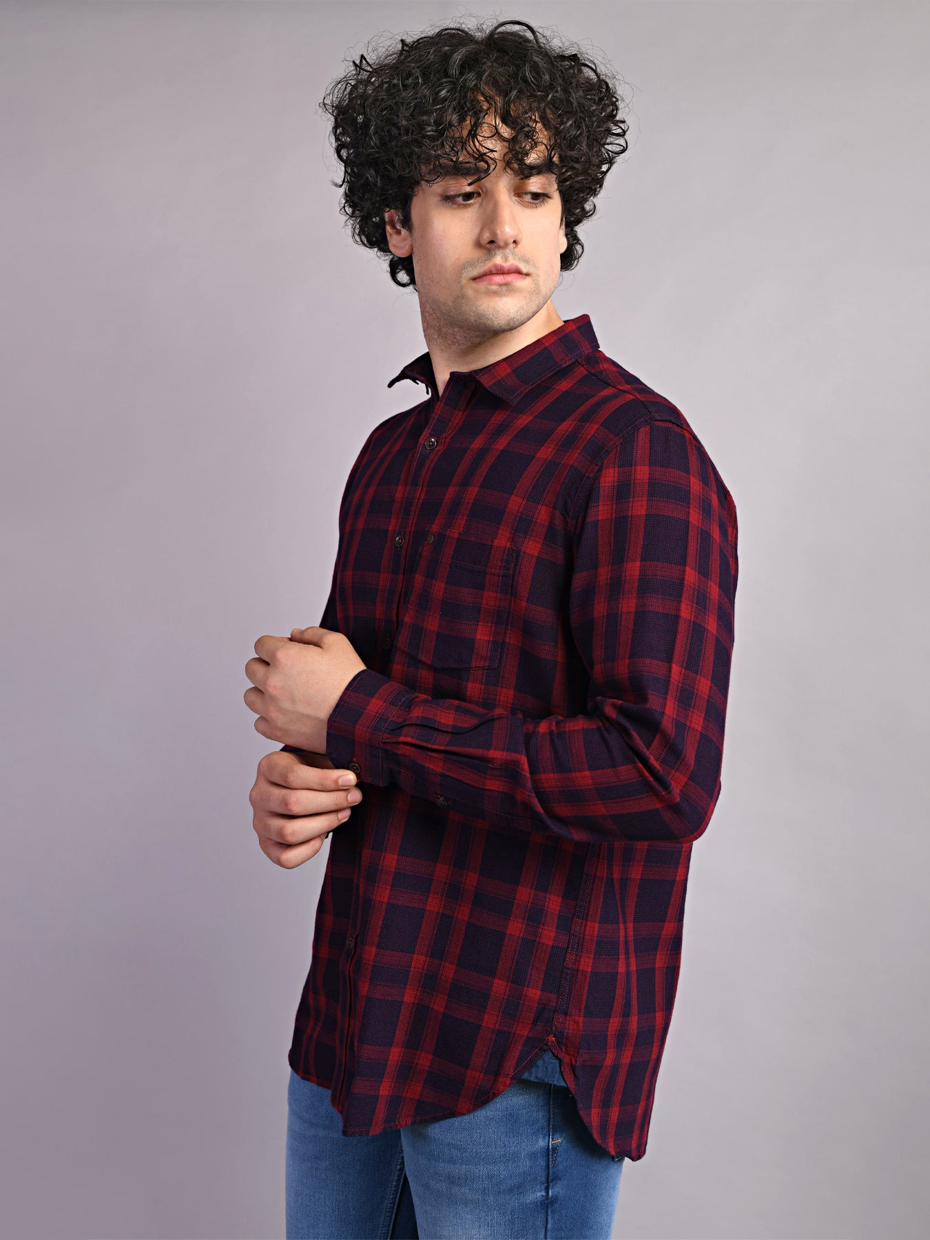 100% Cotton Red Checkered Slim Fit Full Sleeve Casual Shirt