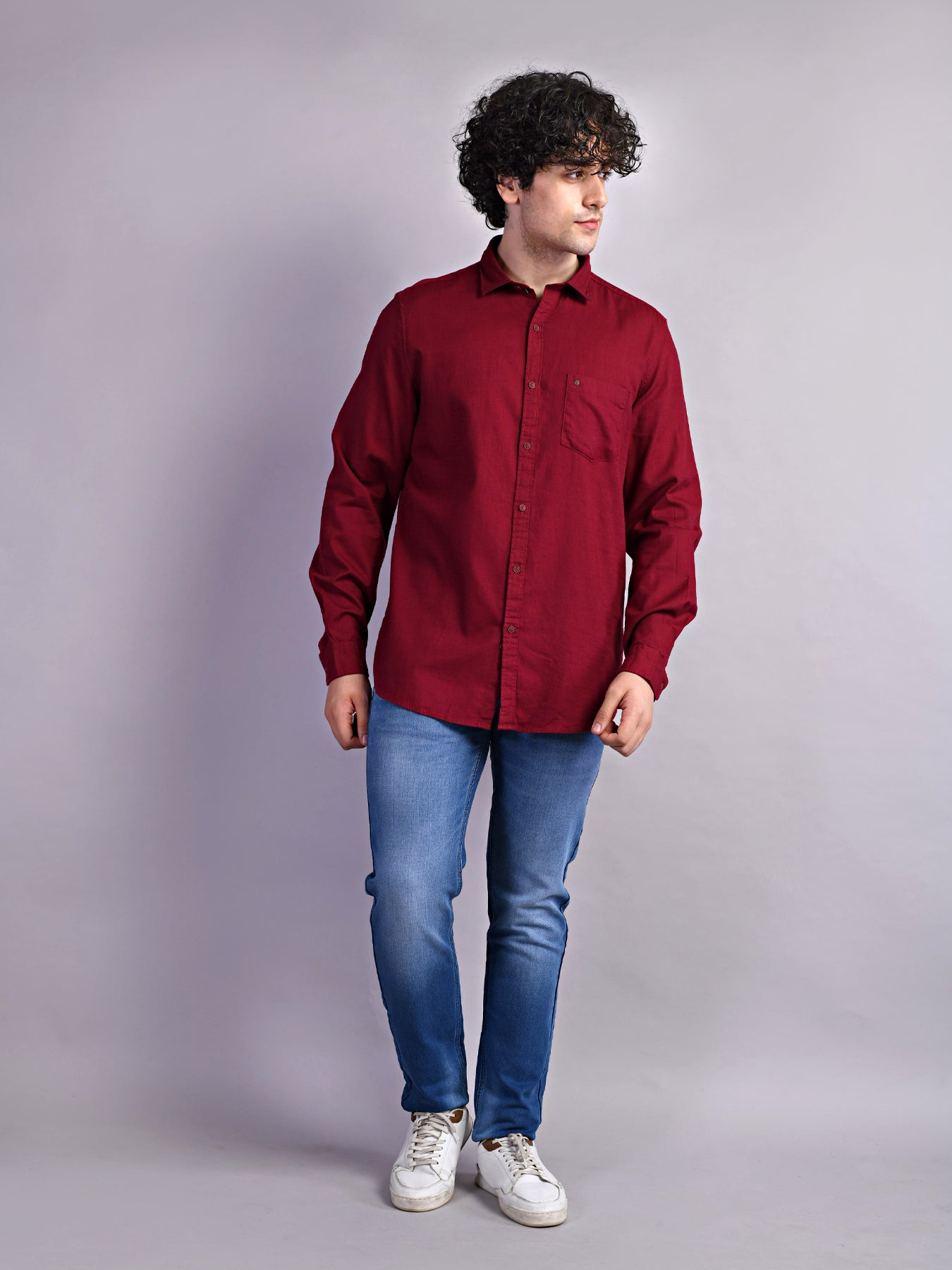 100% Cotton Maroon Plain Slim Fit Full Sleeve Casual Shirt