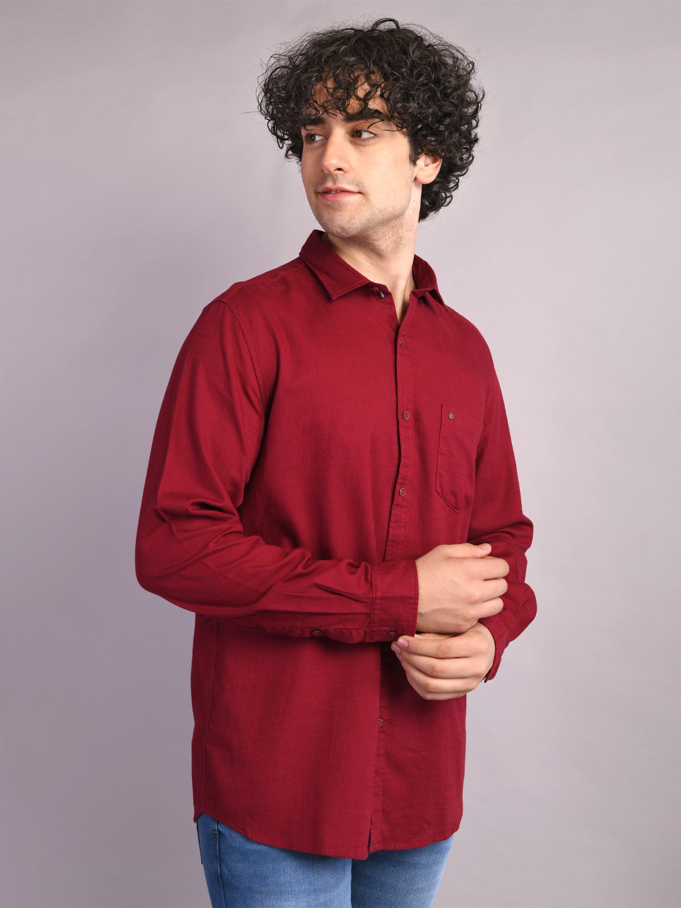 100% Cotton Maroon Plain Slim Fit Full Sleeve Casual Shirt