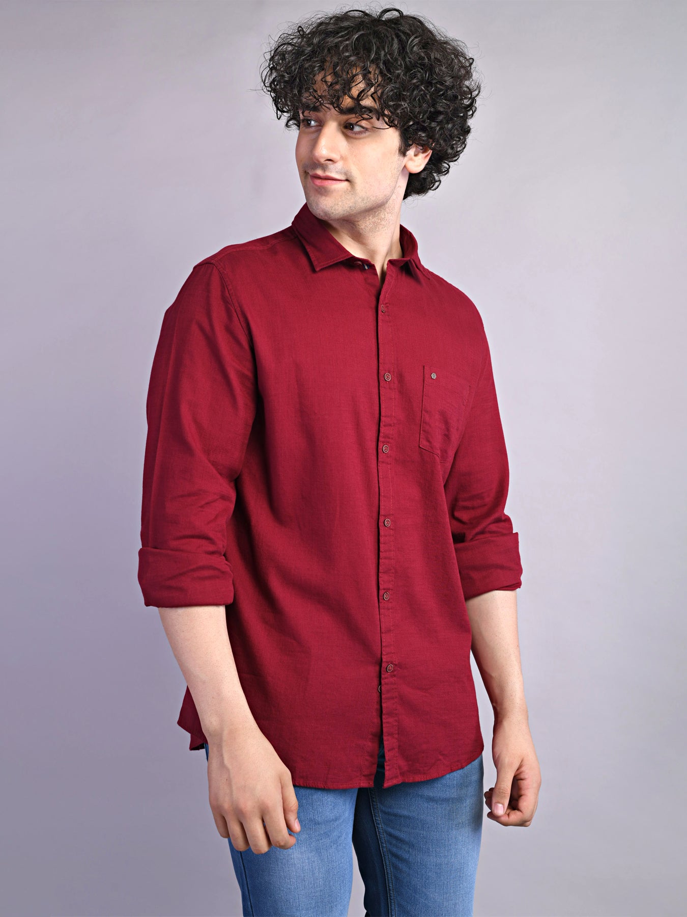 100% Cotton Maroon Plain Slim Fit Full Sleeve Casual Shirt