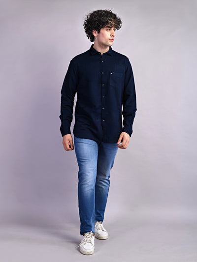 100% Cotton Indigo Indigo Dobby Slim Fit Full Sleeve Casual Shirt