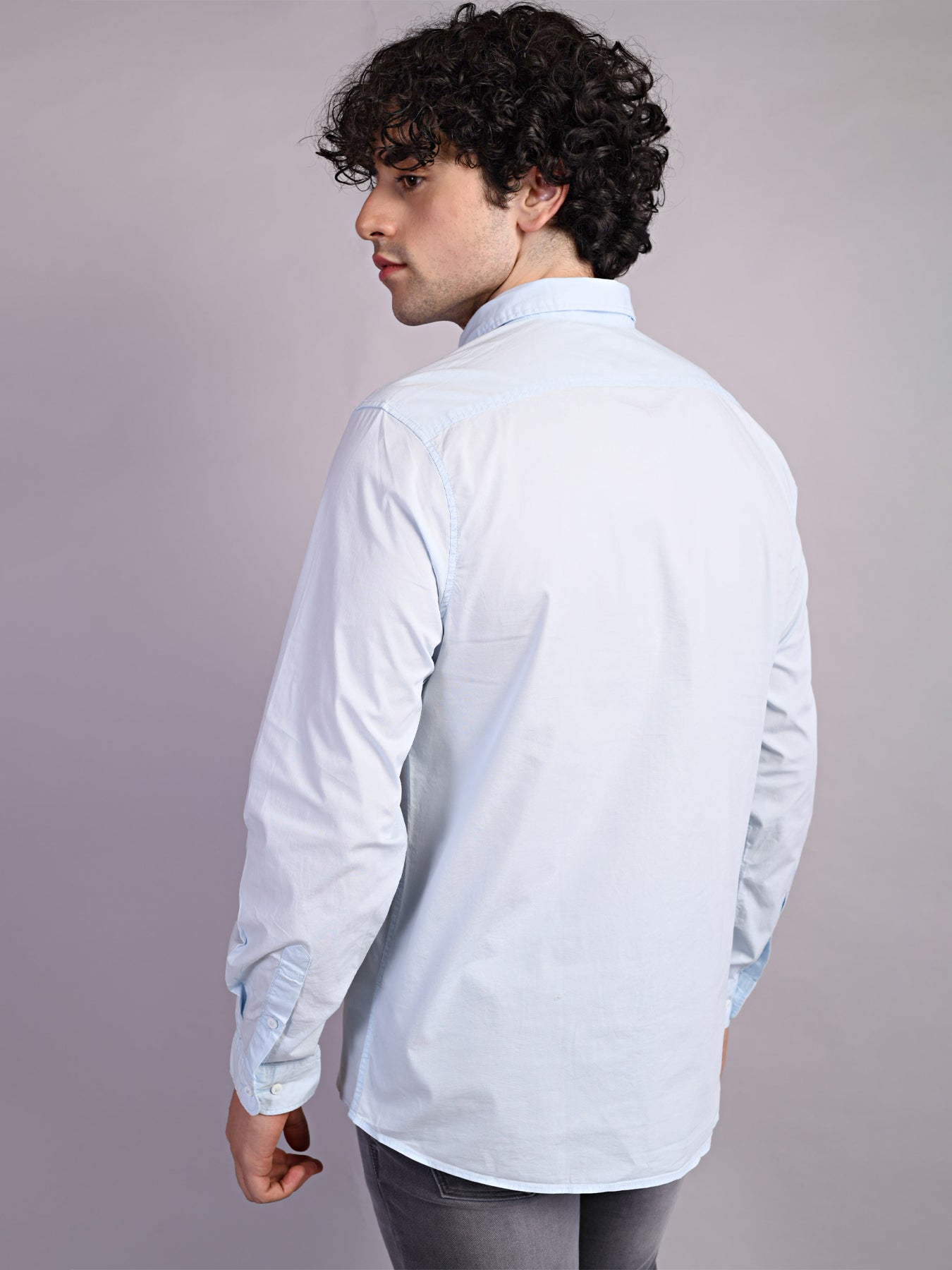 Cotton Stretch Sky Blue Plain Slim Fit Full Sleeve Casual Shirt