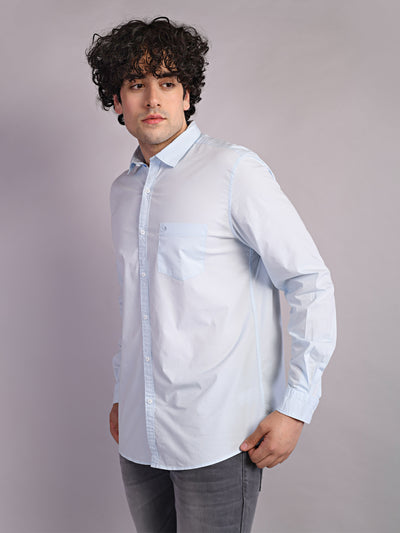 Cotton Stretch Sky Blue Plain Slim Fit Full Sleeve Casual Shirt