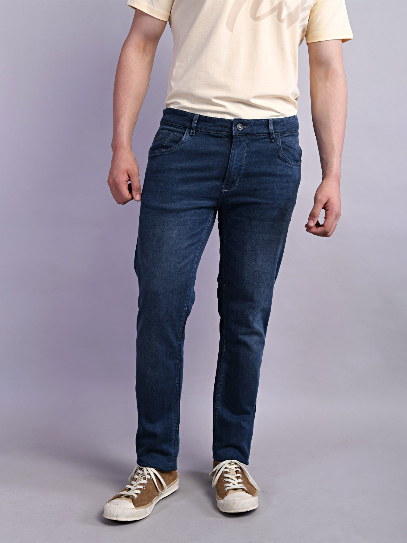 Cotton Stretch Midnight Plain Narrow Fit Flat Front Casual Jeans