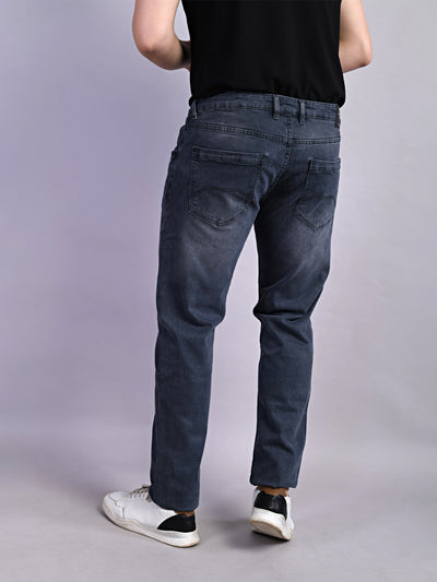 Cotton Stretch Grey Plain Narrow Fit Flat Front Casual Jeans