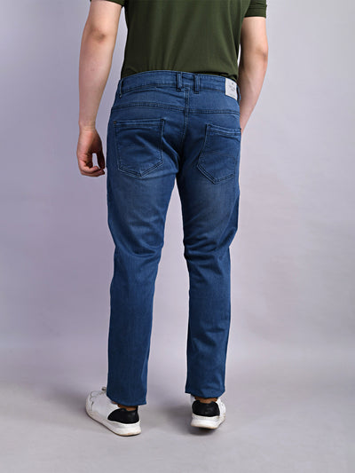 Cotton Stretch Indigo Plain Straight Fit Flat Front Casual Jeans