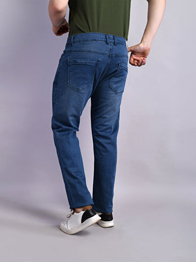 Cotton Stretch Indigo Plain Straight Fit Flat Front Casual Jeans
