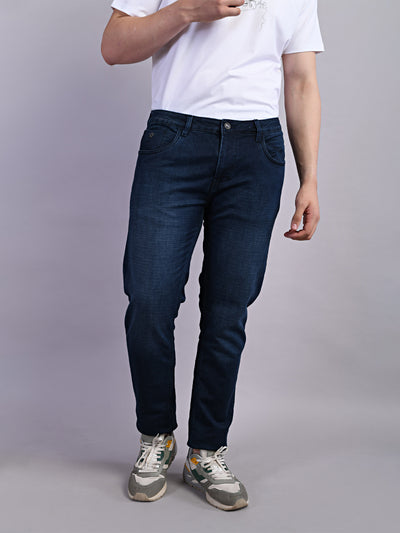 Cotton Stretch Indigo Plain Narrow Fit Flat Front Casual Jeans