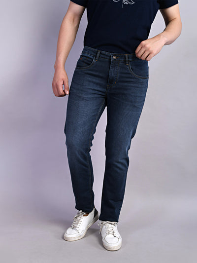 Cotton Stretch Midnight Plain Narrow Fit Flat Front Casual Jeans