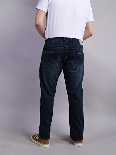 Cotton Stretch Navy Plain Straight Fit Flat Front Casual Jeans