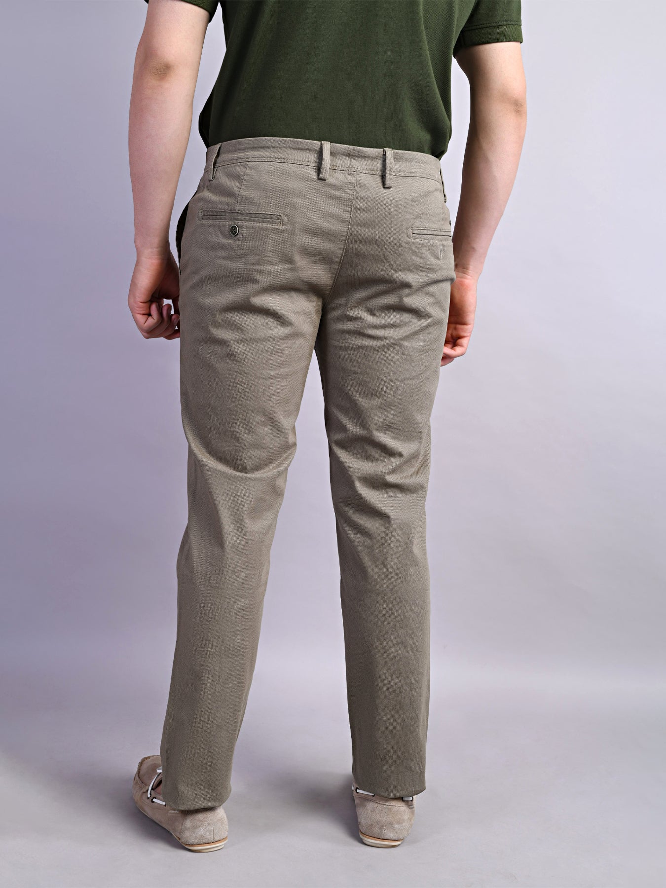 Cotton Stretch Beige Printed Ultra Slim Fit Flat Front Casual Trouser