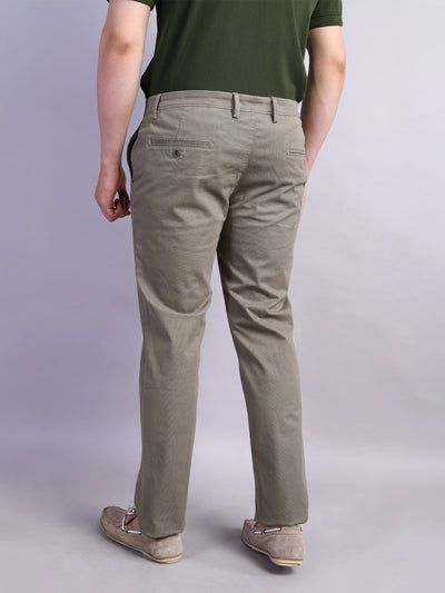 Cotton Stretch Beige Printed Ultra Slim Fit Flat Front Casual Trouser