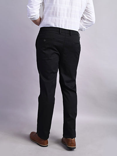 Cotton Stretch Black Printed Ultra Slim Fit Flat Front Casual Trouser