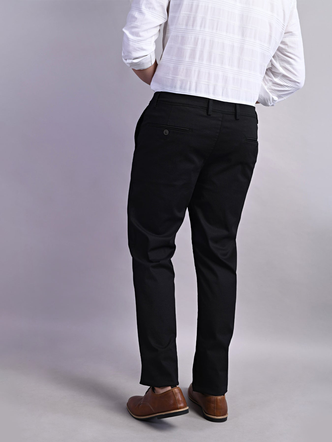 Cotton Stretch Black Printed Ultra Slim Fit Flat Front Casual Trouser