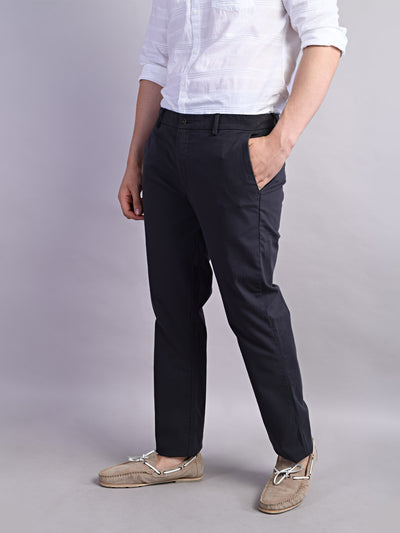 Cotton Stretch Dark Grey Plain Ultra Slim Fit Flat Front Casual Trouser