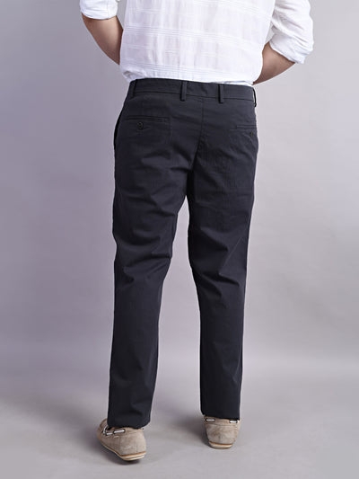 Cotton Stretch Dark Grey Plain Ultra Slim Fit Flat Front Casual Trouser