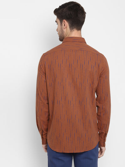 Pure Khadi Orange Striped Slim Fit Full Sleeve Casual Shirt