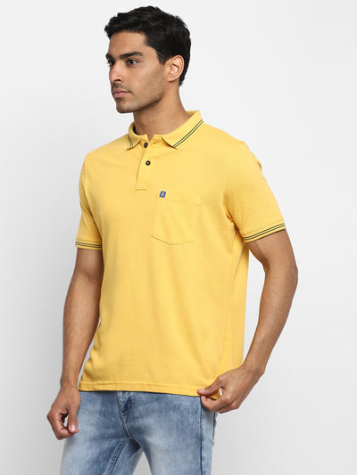 Turtle Men Essentials Yellow Solid Polo Neck T-Shirts