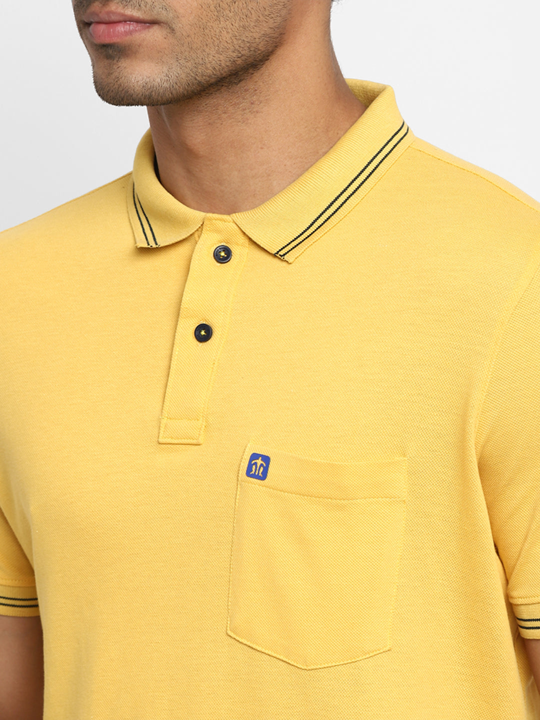 Turtle Men Essentials Yellow Solid Polo Neck T-Shirts